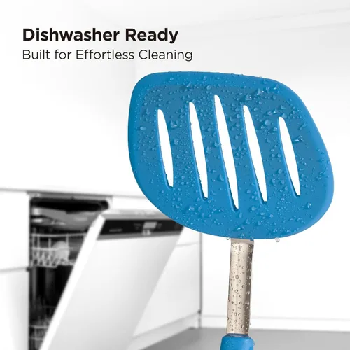 Vista 6 de Kitchen Mama WaltzGrip Platinum Espátula de Silicona para Tortitas y Volteador: Resistente al Calor, Flexible, Núcleo de Acero Inoxidable