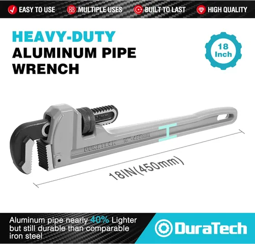 Vista 2 de DURATECH Llave de tubo recta de 18 pulgadas de aluminio resistente, llave de fontanería ajustable, forjada por caída, supera el estándar GGG