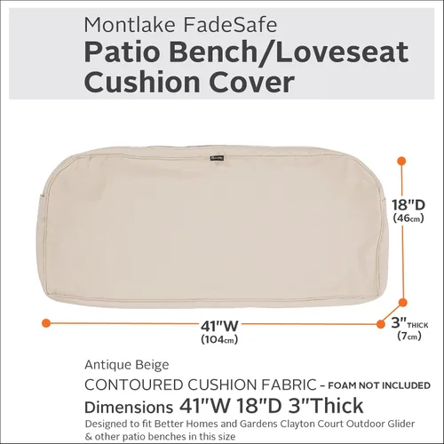 Vista 3 de Classic Accessories Montlake - Funda de cojín para banca de patio, Beige antiguo