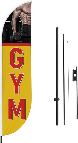 Vista 128 de DreamController - Bandera de plumas de alteraciones (11.5 pies x 2.5 pies) por DreamController para negocios al aire libre con poste adicional