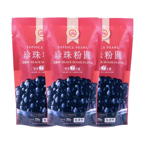 WuFuYuan Boba Tapioca Pearl, sabor a azúcar negro, lista en 5 minutos, 8.8 onzas (3 paquetes)