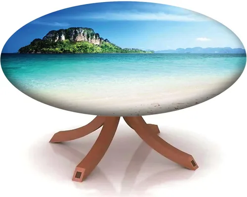 Vista 47 de Cubierta redonda con diseño de playa, borde elástico, picnic al aire libre, patio, fiesta o comedor interior, decoración de mesas de comedor, azul