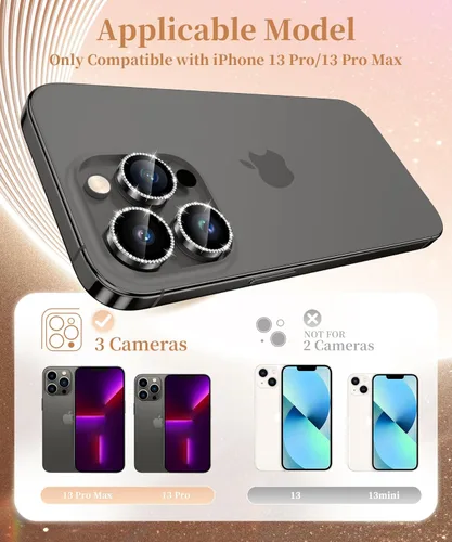 Vista 2 de GolbinBox Protector de lente de cámara para iPhone 13 Pro/13 Pro Max, ajuste invisible 1:1, vidrio templado 9H, cubierta individual de metal ultra