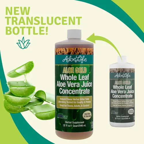 Vista 3 de Aloe Life - Jugo de aloe vera de hoja entera, certificado orgánico, sin gluten (Aloe Gold, 32 oz)