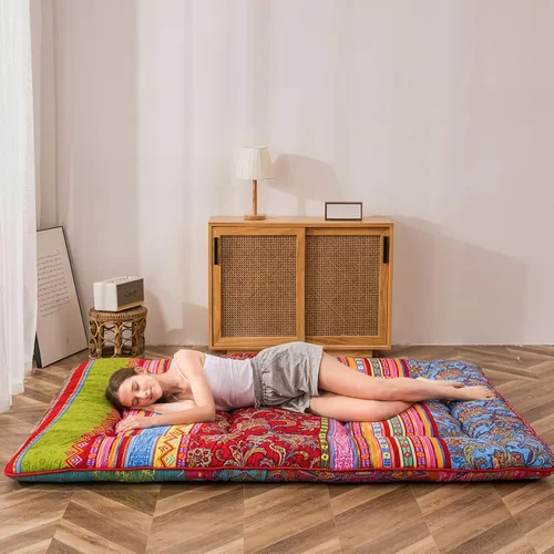 Vista 240 de Colchón futón japonés de piso gris constelación, de piso tatami, portátil, para acampar, para niños, sofá cama plegable enrollable con protector