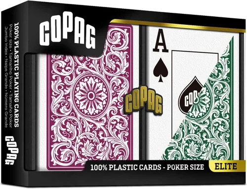 Vista 2 de Copag 1546 Design - Juego de cartas 100% de plástico, tamaño de póquer (estándar), verde/borgoña (índice jumbo, 1 juego)