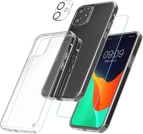 Vista 8 de kwmobile Juego de fundas transparentes 5 en 1 compatibles con Apple iPhone 12, incluye protectores de pantalla y cámara, transparente