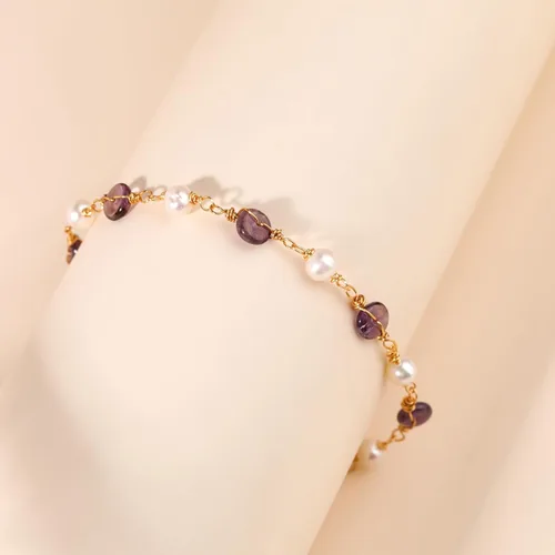 Vista 4 de Pulseras chapadas en oro de 14 quilates con jade natural y perlas para mujer, pulseras de jade con perlas de agua dulce natural para mujer, cadena