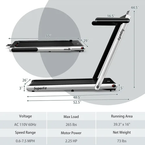 Vista 8 de Goplus 2 in 1 Folding Treadmill, 2.25HP Superfit Under Desk Electric Treadmill, Installation-Free with Remote Control, APP Control and LED Display