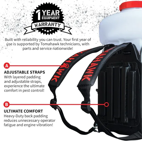 Vista 5 de Mochila turbo Tomahawk Power con nebulizador para mosquitos, soplador de hojas con tanque de 14 litros para control de plagas