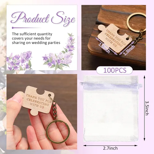 Vista 2 de Huquary Regalos de boda a granel para invitados, rompecabezas de madera, llavero con texto en inglés "Thank You for Celebrating with Us", regalo