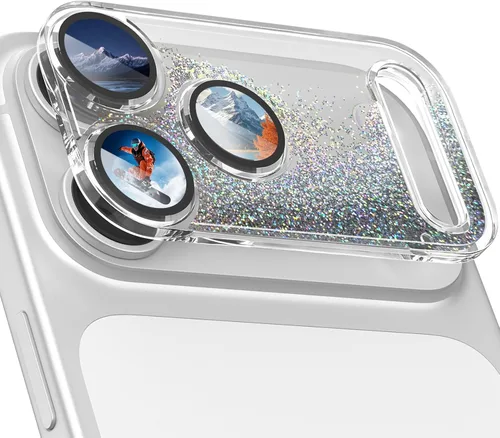 Vista 8 de surundo Protector de cámara para iPhone 17 Pro, diseño de purpurina brillante que fluye líquido, funda para teléfono con arena movediza y protección