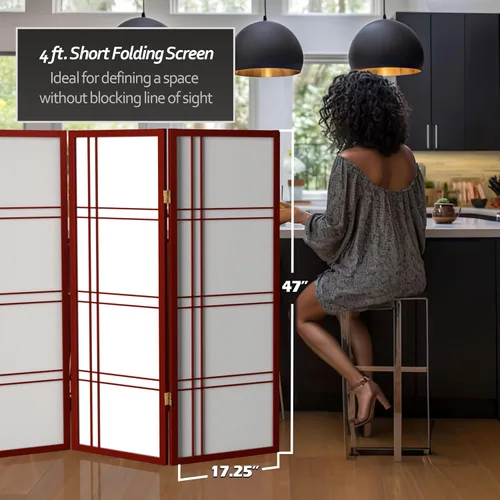 Vista 31 de Pantalla Shoji corta de doble cruz de 4 pies - Negro - 6 paneles