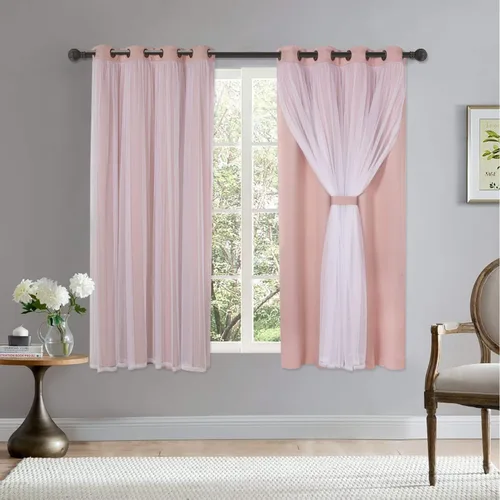 Vista 11 de BONZER Cortinas opacas con superposición transparente, mezcla y combina paneles de ventana de doble capa con aislamiento térmico para sala de estar