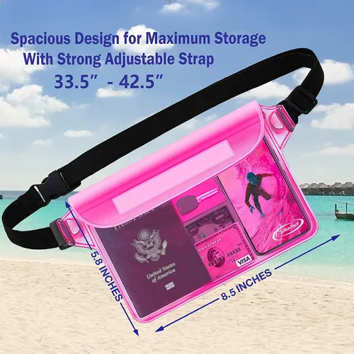 Vista 3 de AiRunTech Bolsa impermeable con correa para la cintura (paquete de 2) Accesorios de playa, la mejor manera de mantener tu teléfono y objetos