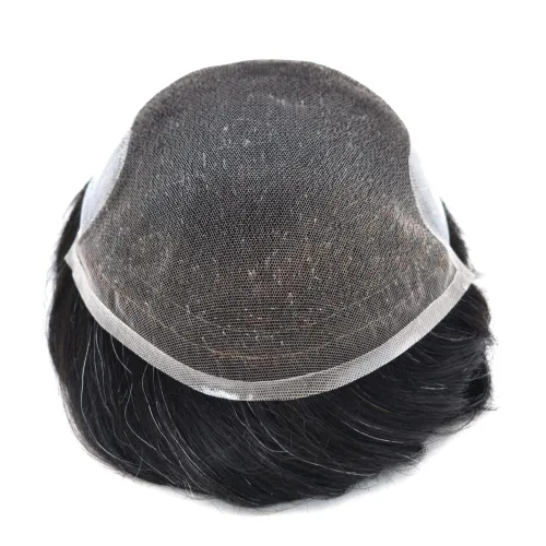 Vista 125 de Toupee - Sistema de cabello humano no quirúrgico para hombres Toupee indetectable de encaje para hombres, extensiones de cabello gris 100% cabello