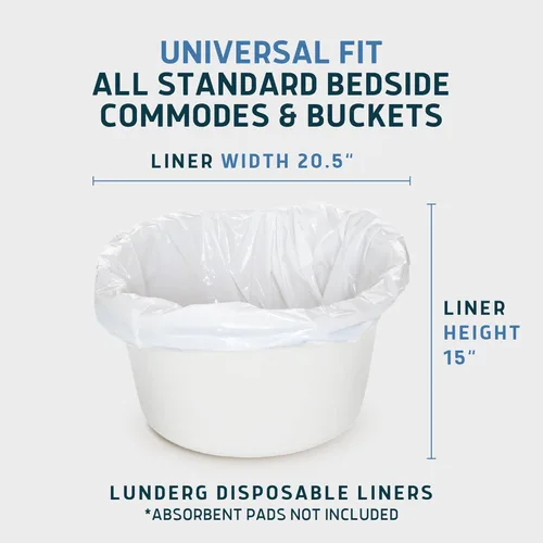 Vista 5 de Lunderg Commode Liners - Paquete económico de 50 unidades de ajuste universal - Forros de inodoro de grado médico desechables para silla de inodoro