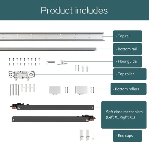 Vista 2 de DIYHD Herrajes para puerta corrediza oculta de granero de 38 pulgadas con mecanismo de cierre suave, sin riel de suelo, se ajusta a ancho