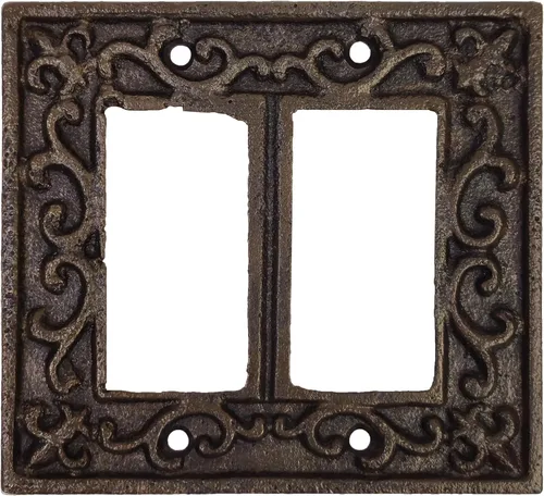 Vista 12 de Lulu Decor, Fleur De Lis - Placa de enchufe de hierro fundido en acabado marrón rústico antiguo