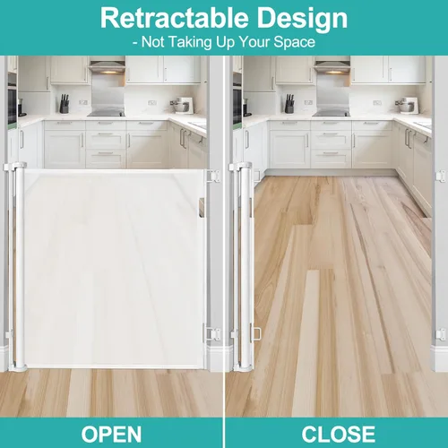 Vista 5 de Puertas de bebé extra altas de 42 pulgadas para puertas, puerta retráctil para perros de 55 pulgadas de ancho, puertas retráctiles para interiores