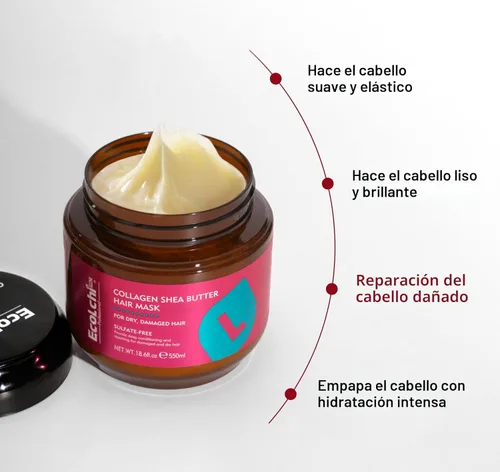 Vista 3 de Mascarilla de colágeno de manteca de karité para el cabello, reparación profunda, colágeno, manteca de karité, tratamiento capilar para cabello seco