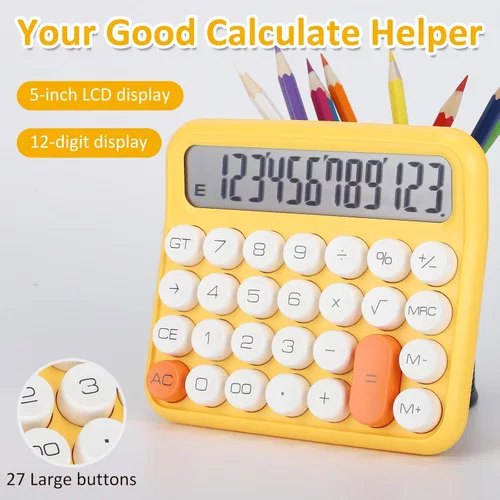 Vista 2 de Calculadora estándar básica, pantalla LCD grande de 5 pulgadas y 12 dígitos, calculadora de interruptor mecánico de botón grande para uso escolar