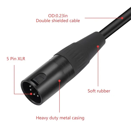 Vista 4 de Paquete de 2 cables XLR macho a macho de 5 pines, DMX 512 5 PIN XLR Lightspeed Controller Cable de 2 pies, negro