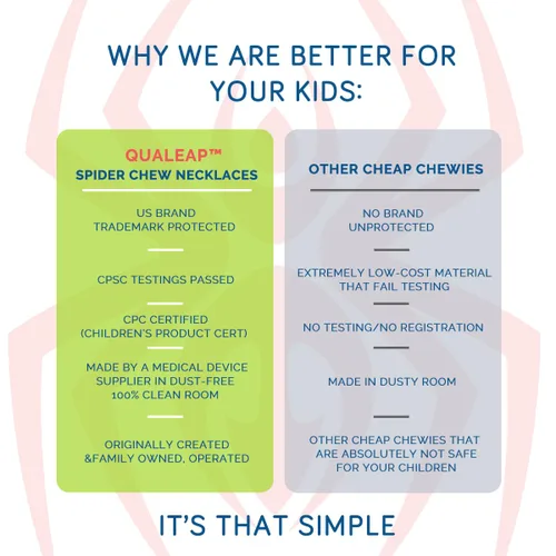 Vista 2 de Xtra Tough - Collar sensorial masticable de araña para niños (paquete de 5) – Collar de dentición para mordedor, juguetes para masticar, diseñado