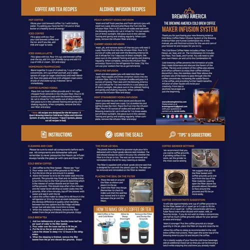 Vista 8 de Brewing America Mason Jar Cold Brew Coffee Maker Infuser: Hecho en Estados Unidos Frasco Mason de boca ancha con tapa de rosca superior, filtro