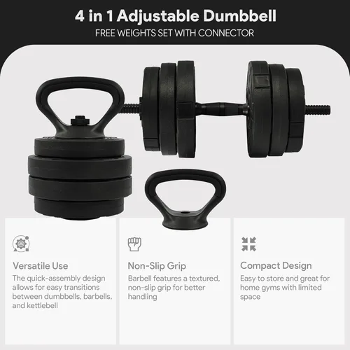 Vista 2 de Fitvids Adjustable Dumbbells, 60lbs Free Weight Set with Connector, Multiple Function Dumbbells Set Barbell, Kettlebells, Push up Stand