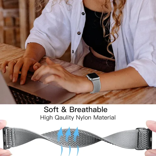 Vista 4 de Lerobo Correa elástica de nailon para reloj Solo Loop, compatible con Apple Watch Series 1-9, SE, Ultra 38404142441.772 in, correa de repuesto