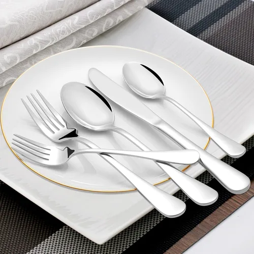 Vista 8 de Juego de cubiertos de 60 piezas para 12, juego de cubiertos de acero inoxidable de alta calidad, juegos de utensilios para comer con cuchillos