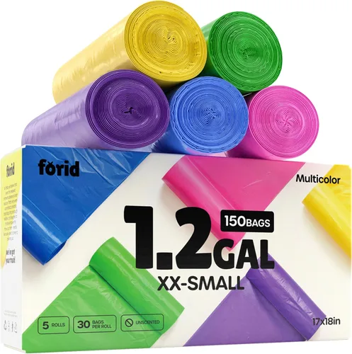 FORID Bolsas de basura pequeñas de 1.2 galones de colores, minibolsas de basura extragruesas sin perfume, forros de plástico fuertes para baño