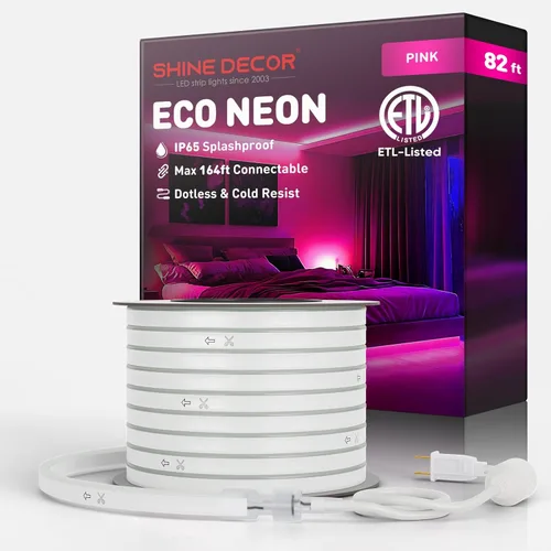 Vista 46 de Shine Decor Tira de luces LED de cuerda AC 120V, tira de neón eco sin puntos de 120LEDs/M, conectable y cortable, ETL IP65 impermeable y resistente