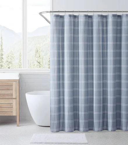Vista 9 de Eddie Bauer - Cortina de ducha, decoración ligera de algodón para baño, parte superior con ojales (Cabin Plaid Verde, 72 x 72 pulgadas)