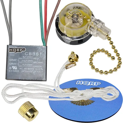 Vista 9 de HQRP Kit de condensador de ventilador de techo CBB61 1uf+2uf 3 cables con certificación UL y interruptor de ventilador de 3 velocidades
