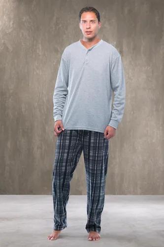 Vista 4 de #followme Conjunto de pijama para hombre con camiseta térmica Henley y pantalones de forro polar