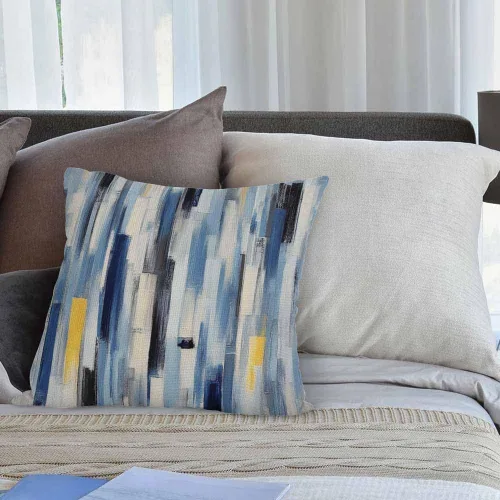 Vista 4 de HGOD DESIGNS Funda de almohada de rayas abstractas, geométricas multicolor y textura de tinta verde azulado, fundas de almohada decorativas de lino