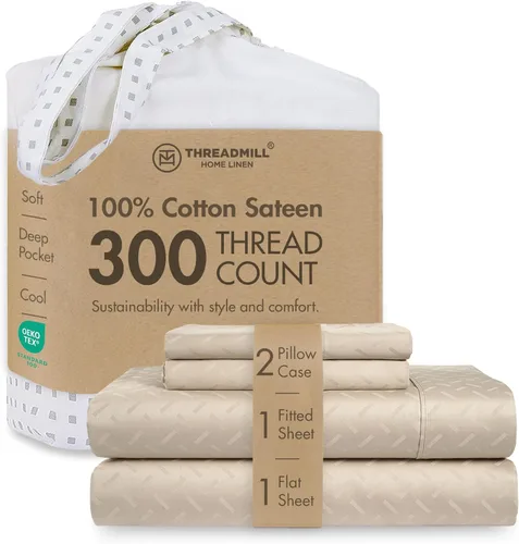 Vista 65 de Threadmill Juego de sábanas de algodón Twin Sábanas 100% algodón para cama tamaño Twin Juego de sábanas de satén jacquard damasco con bolsillo