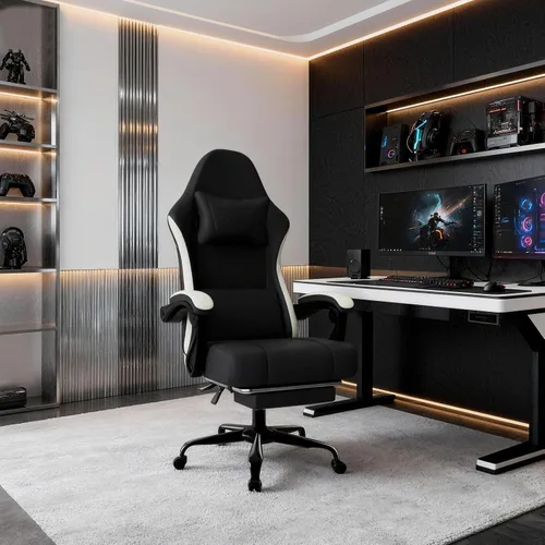 Vista 2 de Gaming Chair, High Back Fabric Game Chair with Pocketed Spring Cushion and Footrest, Height Adjustable Computer Chair for Adults (Black)