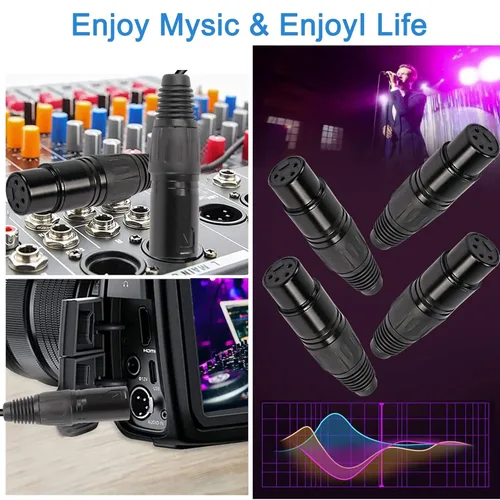 Vista 6 de XMSJSIY Conectores XLR hembra de 4 pines, conector de micrófono de audio XLR-F de 4 pines, conectores de cable XLR de repuesto, enchufe F de audio