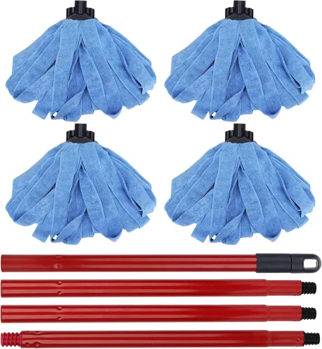 Vista 9 de Reemplazos de cabezales de tela de fregona de microfibra: un mango de fregona con dos cabezales de tela de microfibra azules compatibles con todos