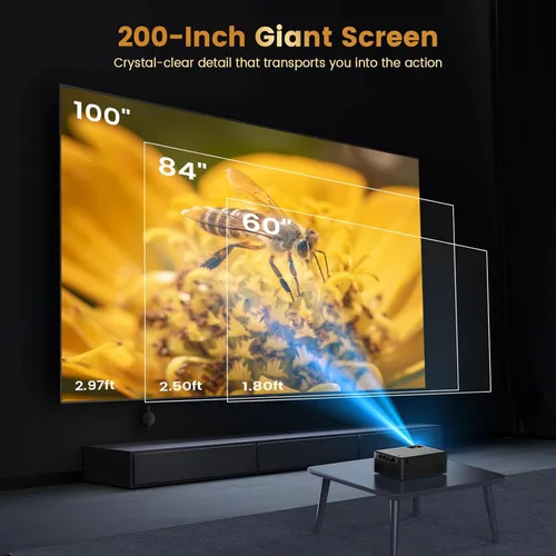 Vista 6 de Mini proyector, proyector portátil con WiFi y Bluetooth, proyector inteligente para exteriores con cable HDMI, 300 ANSI, compatible con cine en casa