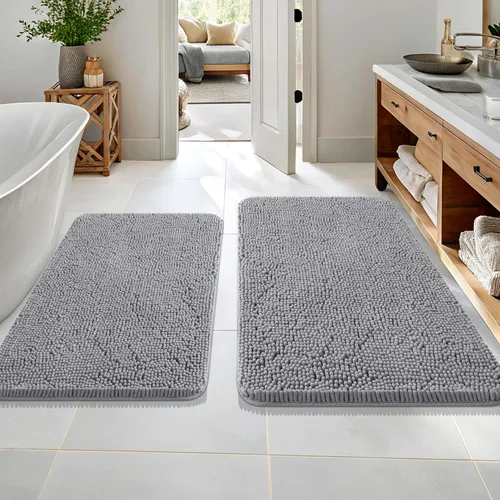 Vista 57 de OLANLY Juego de 2 alfombras de baño de felpilla suave y absorbente, antideslizantes, de secado rápido, lavables a máquina, accesorios de decoración