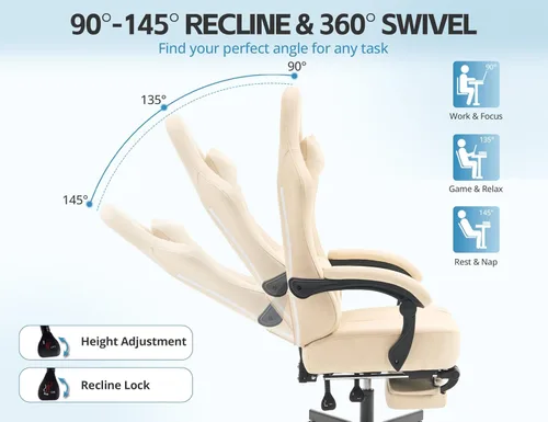Vista 4 de Silla de oficina para oficina en casa, silla de escritorio ergonómica con cojín de resorte de bolsillo, silla de juegos de cuero transpirable
