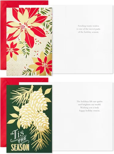 Vista 5 de Hallmark Surtido de tarjetas de Navidad en caja, lámina dorada clásica (6 diseños, 36 tarjetas con sobres)