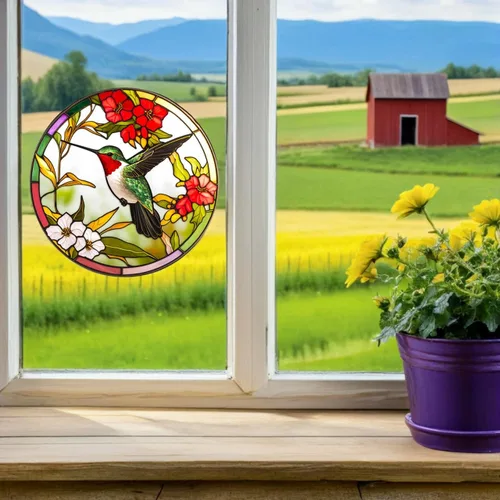 Vista 9 de VOSAREA Adhesivo para ventana de vitrales, diseños de colibríes y pájaros, calcomanías anticolisión, vinilo no adhesivo