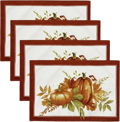 Elrene Home Fashions - Mantel individual de otoño con diseño de calabaza, decoración de mesa de temporada, 13 x 19 pulgadas, multicolor