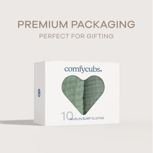Vista 6 de Comfy Cubs - Juego de paños de muselina para eructos de 20 x 10 pulgadas, paquete de 10, tamaño grande, 6 capas, 100% algodón, absorbentes, seguros