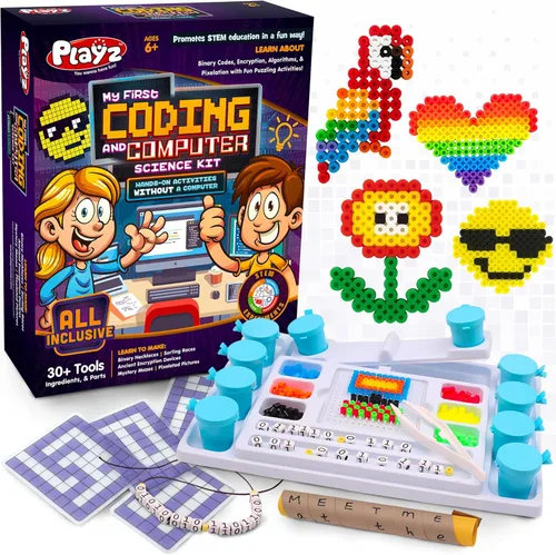 Playz My First Coding & Computer Science Kit - Learn About Binary Codes, Encryption, Algorithms & Pixelation Through Fun Puzzling Activities Without